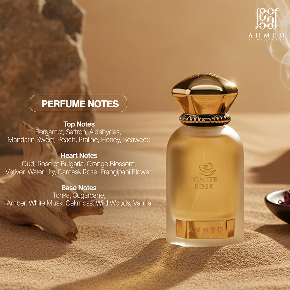 Ignite Rose perfume notes infographic