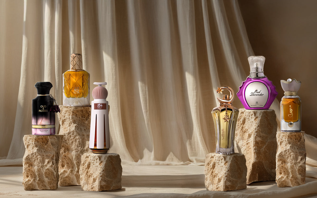 Collection of Ahmed Al Maghribi perfume bottles